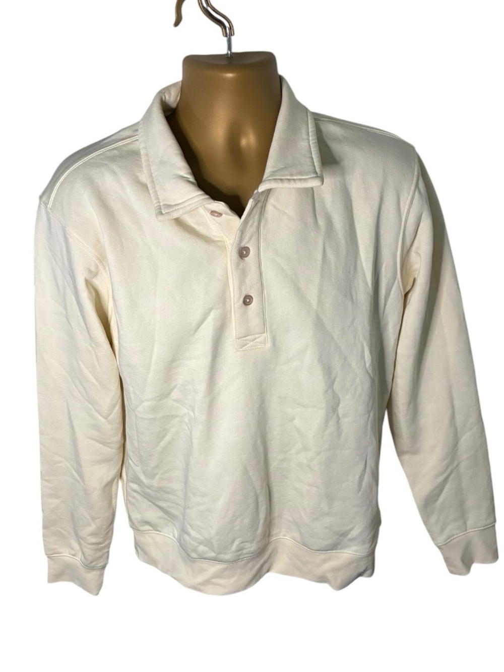 Denim & Flower Ricky Singh Collared Sweatshirt Fleece Lined Pullover Cream M